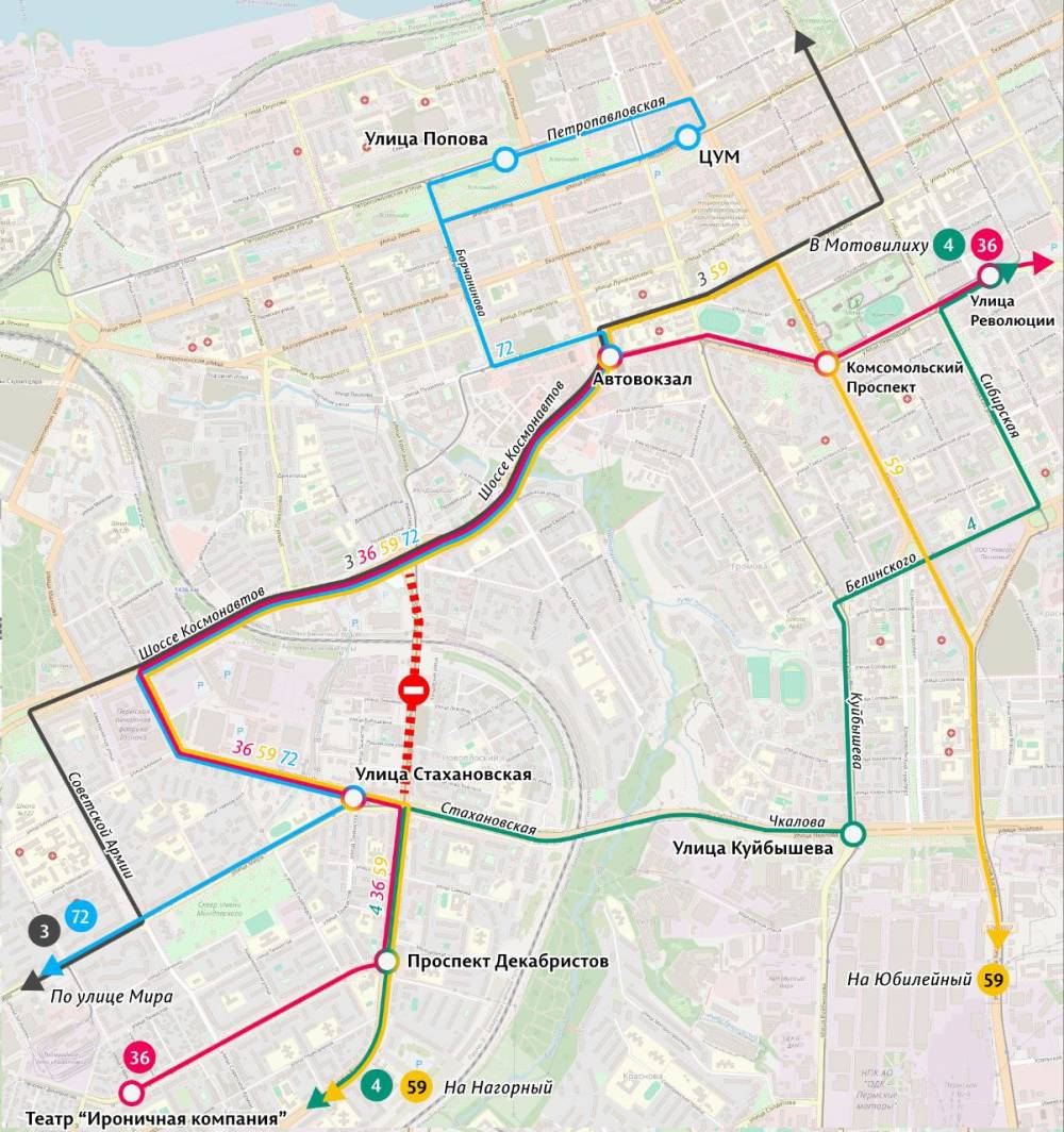 ​С 25 мая в Перми изменится схема движения транспорта в связи с реконструкцией ул. Карпинского